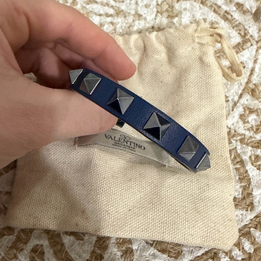 Valentino Garavani Navy Bracelet with Silver Studs